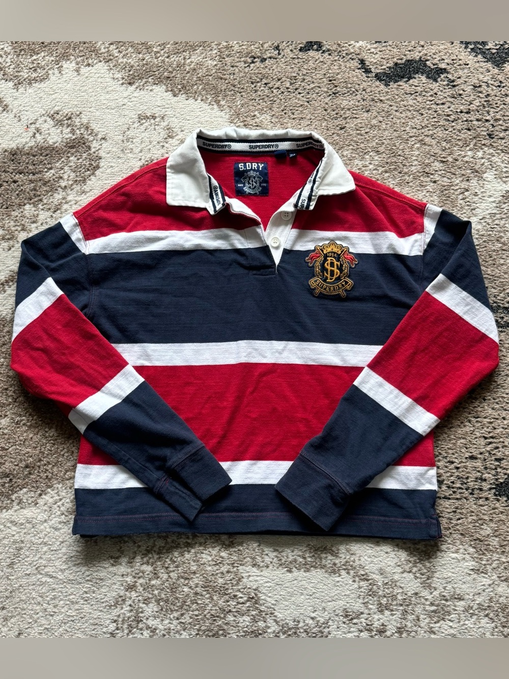 Womens Superdry Striped Polo Longsleeve Top